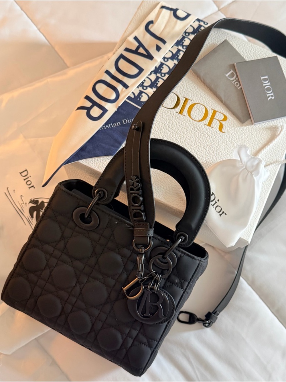 Black on Black Quilted Lady Satchel with Black Logo Charms